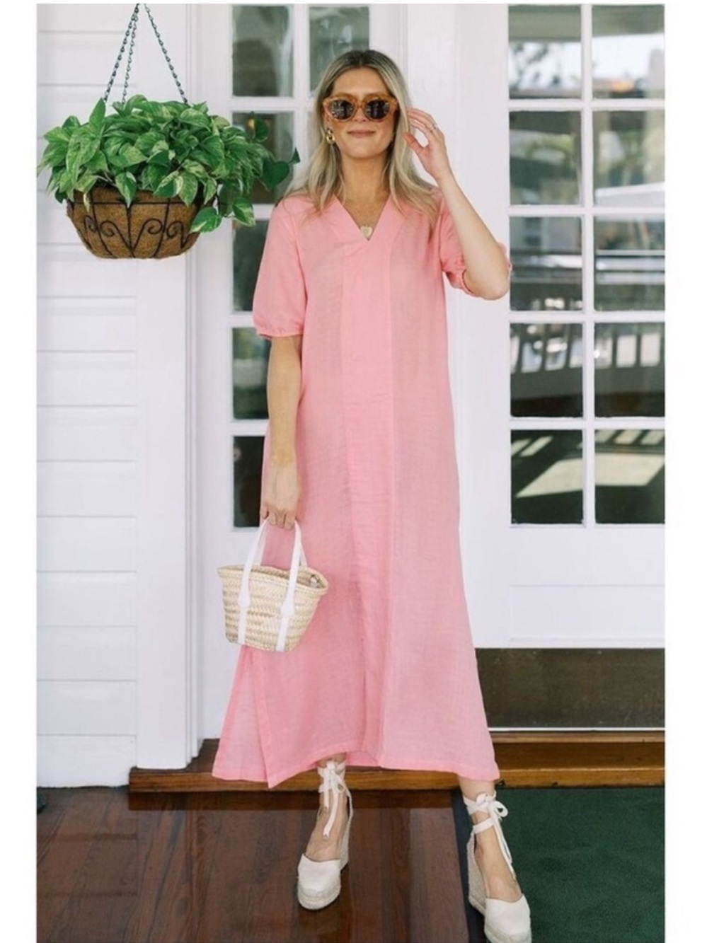 LAKE Gauze Caftan Dress Woman’s Medium  Coral Cotton Lightweight Resort Vacation